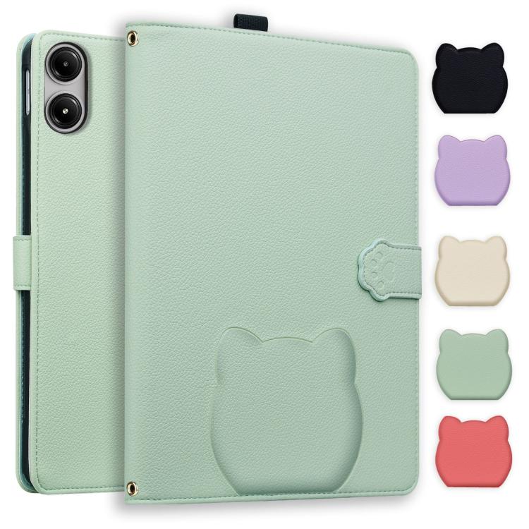 Funda de piel de lichi con tacto de gato para Xiaomi Redmi Pad Pro/Poco Pad (verde)