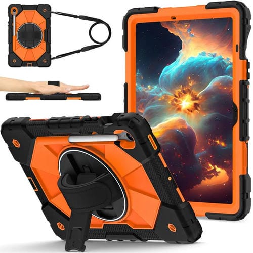 Funda híbrida de silicona con diseño de robot para Samsung Galaxy Tab S10 FE/S9 (negro y naranja)