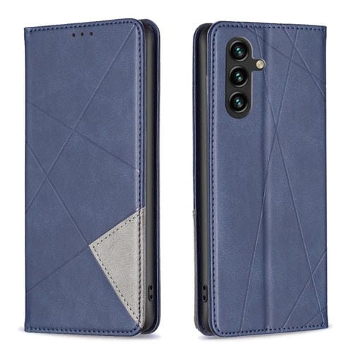 Funda de cuero magnética con textura de rombos para Samsung Galaxy S25 FE 5G (azul)