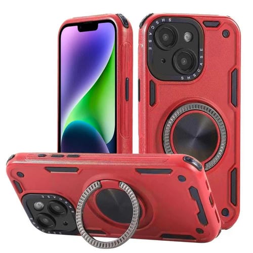 Funda magnética con rotación de 360 grados y mecanismo de tres núcleos para iPhone 14 (roja)