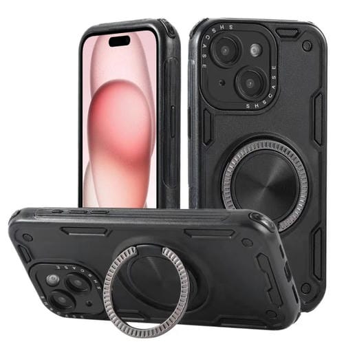 Funda magnética con rotación de 360 grados y mecanismo de tres núcleos para iPhone 15 (negra)