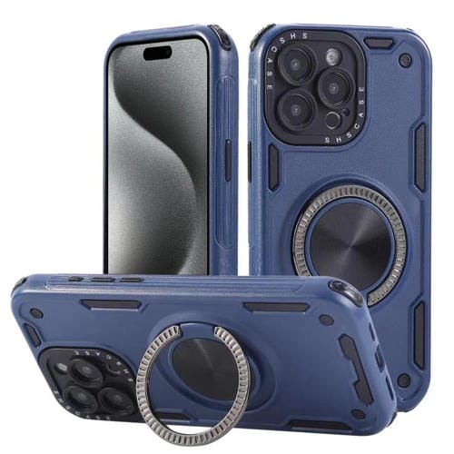 Funda magnética con rotación de 360 grados y mecanismo de tres núcleos para iPhone 15 Pro Max (azul real)
