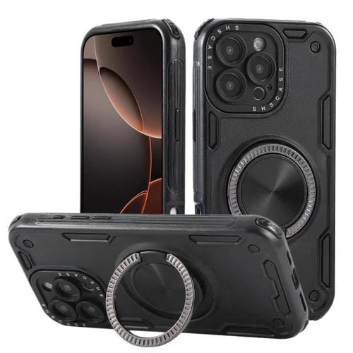 Funda magnética con rotación de 360 grados y mecanismo de tres núcleos para iPhone 16 Pro (negra)