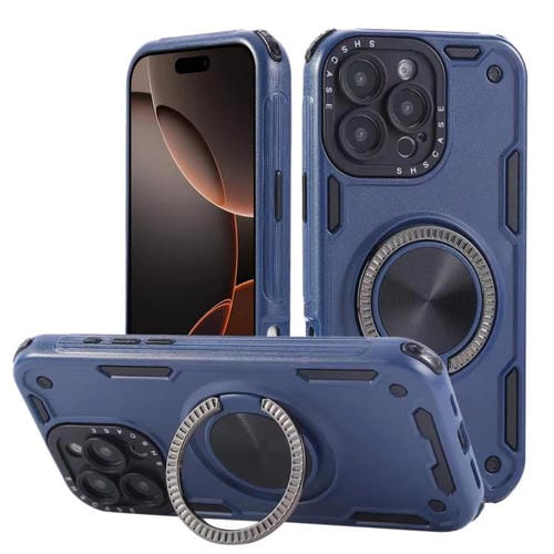Funda magnética de tres núcleos con rotación de 360 grados para iPhone 16 Pro Max (azul rey)