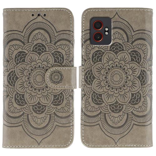 Funda de cuero con estampado de mandala y sol para Samsung Galaxy XCover7 Pro (gris)