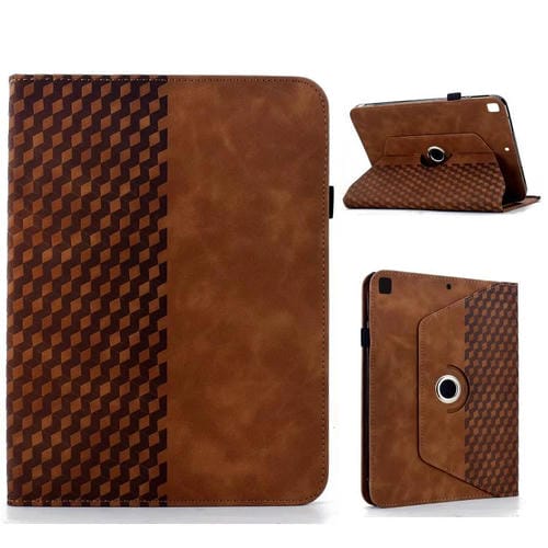 Funda de cuero inteligente con relieve romboidal giratorio para iPad 10.2 2021 / Air 10.5 (marrón)