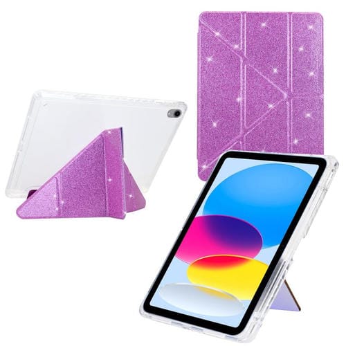 Funda de cuero inteligente con purpurina acrílica transparente plegable en Y para iPad mini 2024/mini 6 (morado)