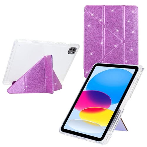 Funda plegable en Y de acrílico transparente con purpurina para iPad Air 13 (2024/2025/Pro 12.9) (morado)