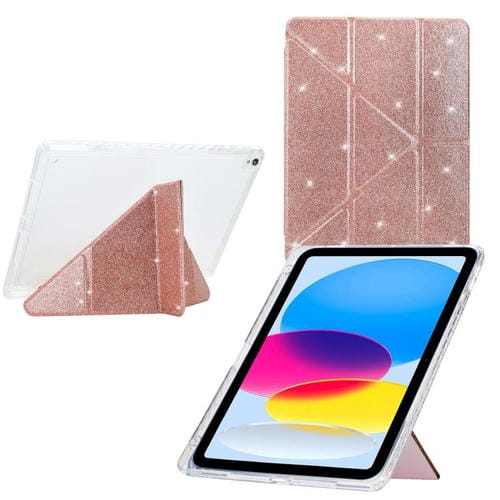 Funda plegable en Y de acrílico transparente con purpurina para iPad 10.2 (2021) y Air 10.5 (oro rosa)