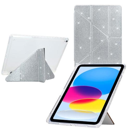 Funda plegable en Y de acrílico transparente con purpurina para iPad 10.2 (2021) y Air 10.5 (plateada)