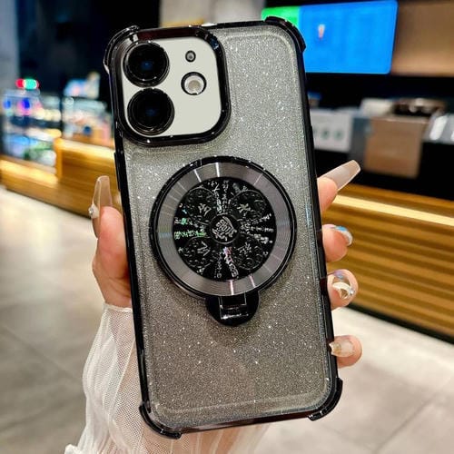 Funda con soporte giratorio con purpurina degradada para iPhone 11 (negra)