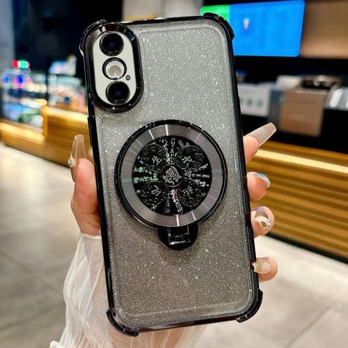 Funda con soporte giratorio para iPhone XS/X con purpurina degradada (negra)