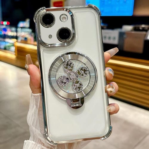 Funda para iPhone 14 con soporte giratorio (plateada)