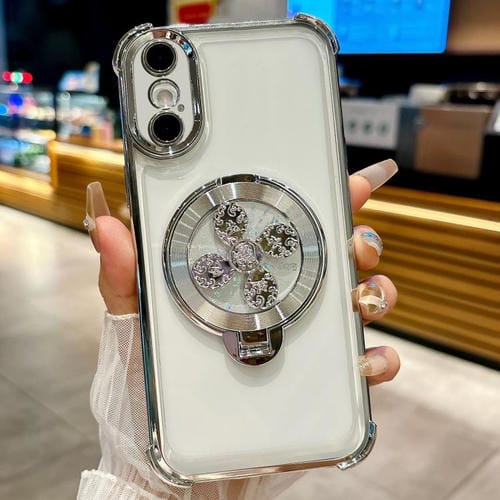 Funda con soporte para peonza para iPhone XS/X (plateada)