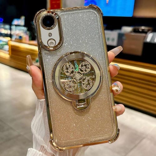 Funda con soporte giratorio para iPhone XR (dorada)