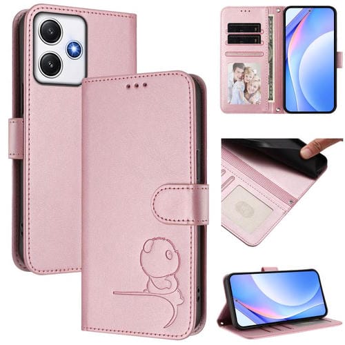 Funda de cuero con estampado RFID y cordón para Redmi 12 4G / 12 5G Global / India (rosa)
