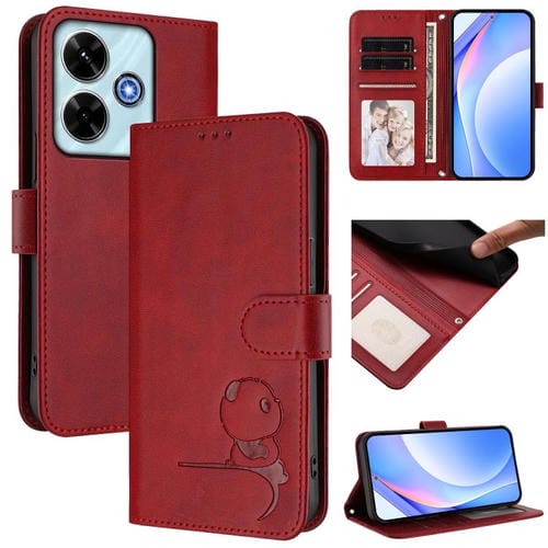 Funda de cuero con relieve RFID y cordón para Redmi 13x / 13 4G / Poco M6 4G (rojo vino)