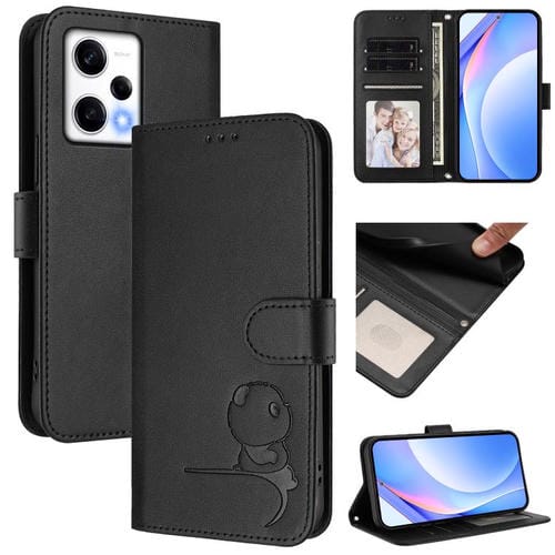 Funda de cuero con estampado RFID y cordón para Redmi Note 12 Pro 5G (Global/India) (Negro)