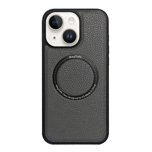 Funda trasera MagSafe de PU con textura de lichi para iPhone 14/13 (gris)