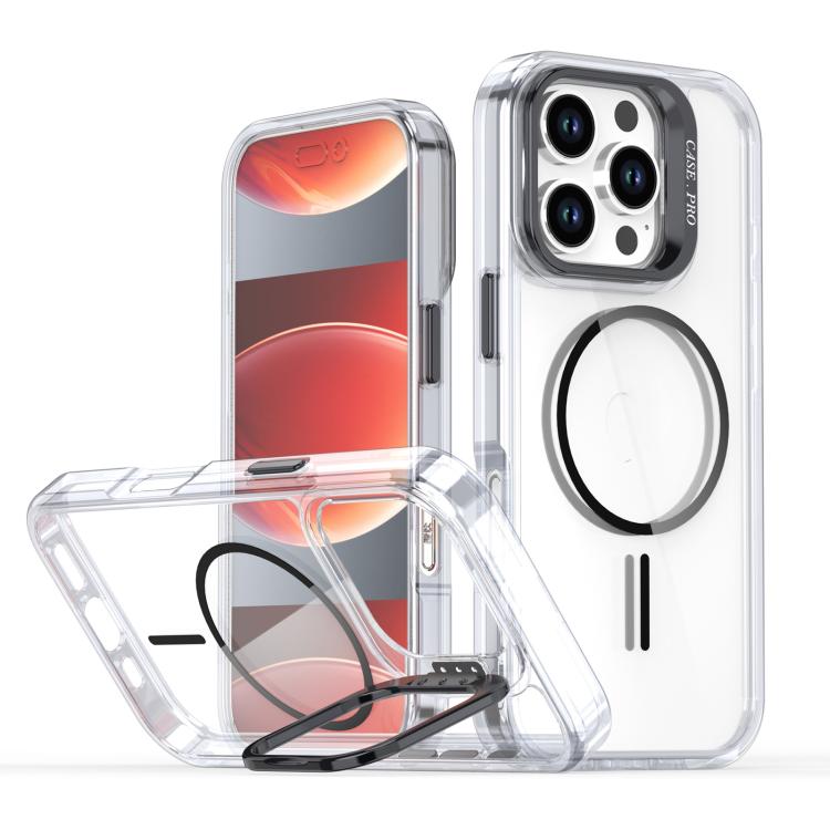 Funda para iPhone 16 Pro con marco de lente MagSafe transparente y brillante (negro)