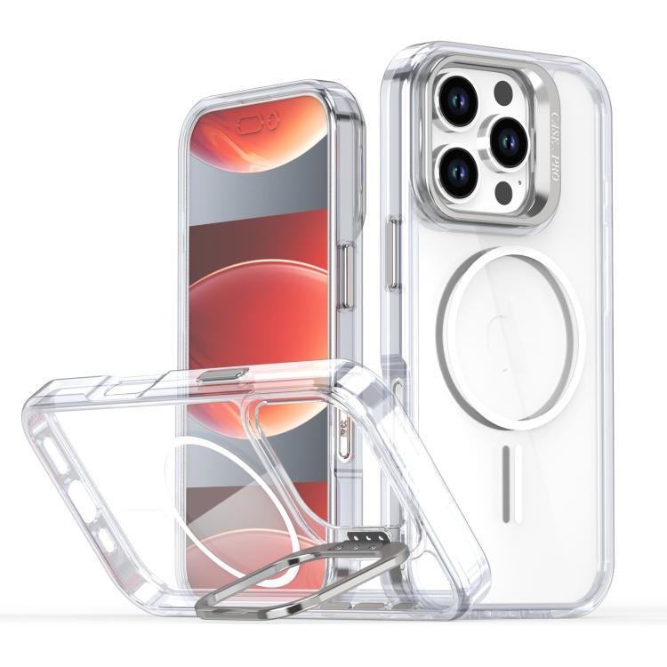 Funda para iPhone 16 Pro con marco de lente MagSafe transparente y brillante (blanco)