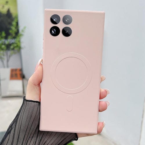 Funda magnética MagSafe de silicona líquida de color sólido para Xiaomi 15 Pro (rosa)