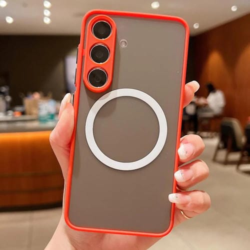 Funda MagSafe con diseño de ojo de águila y tacto suave para Samsung Galaxy A56 5G (roja)