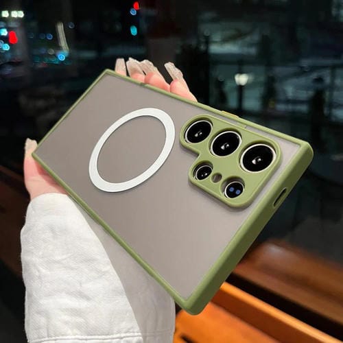 Funda MagSafe con diseño de ojo de águila y textura para Samsung Galaxy S23 Ultra 5G (verde militar)