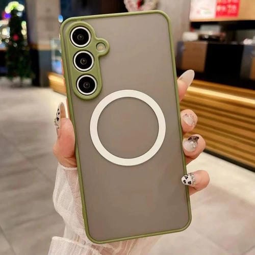 Funda MagSafe con diseño de ojo de águila y textura para Samsung Galaxy S24+ 5G (verde militar)