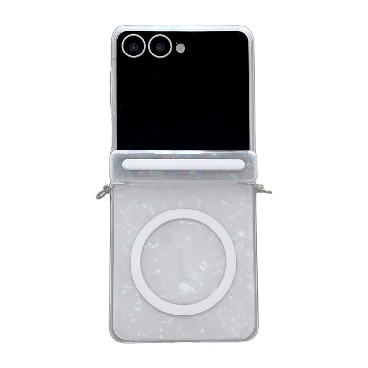Funda MagSafe con textura perlada y hebilla lateral para Samsung Galaxy Flip7 5G (beige)