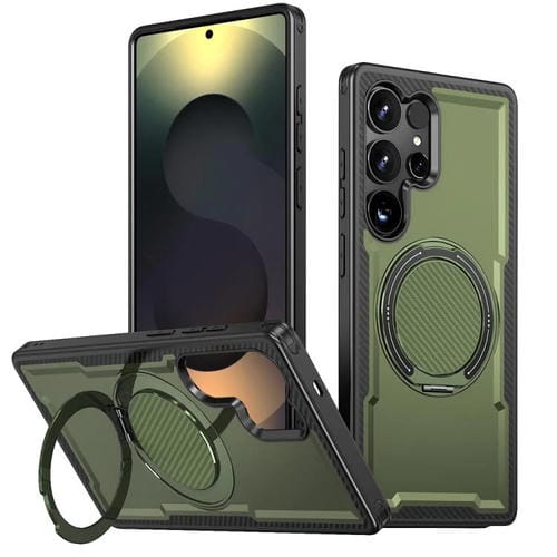 Funda metálica con rotación de 360 grados y soporte MagSafe para Samsung Galaxy S25 Ultra 5G (verde oliva)
