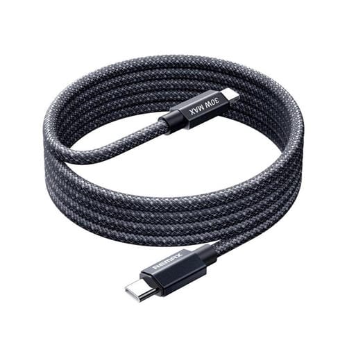 REMAX CB01 PD30W Cable de datos de carga rápida trenzado de aleación de aluminio de 8 pines tipo C a 8 pines con luz LED, longitud: 1,2 m (negro)