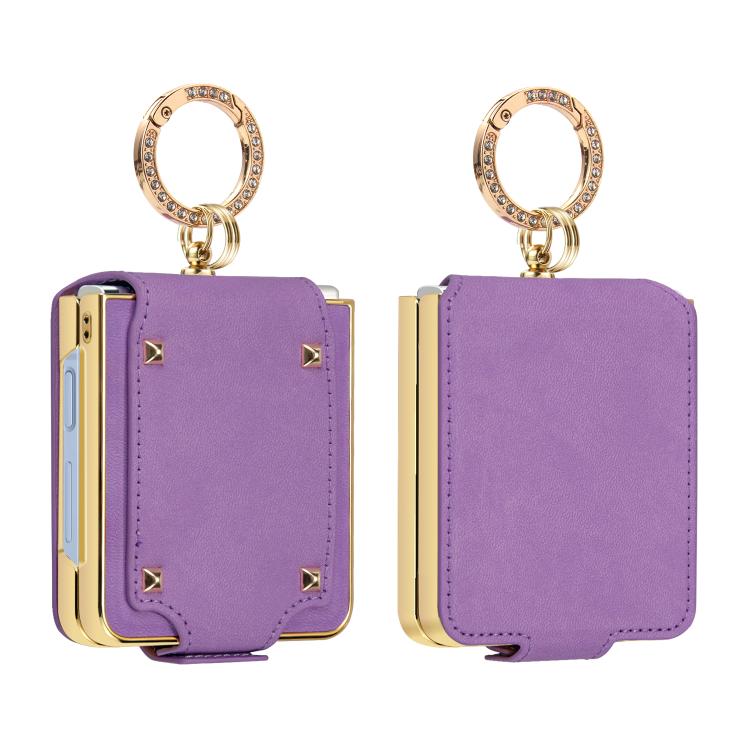Funda de piel sintética colorida VIETAO con anilla para Samsung Galaxy Z Flip7 (morado)