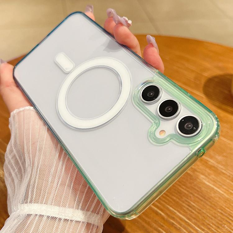 Funda MagSafe transparente con degradado de color para Samsung Galaxy A15 5G/4G (verde y azul)