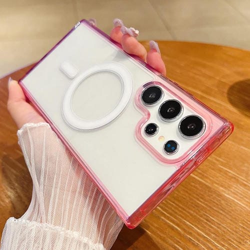 Funda MagSafe transparente con degradado de color en contraste para Samsung Galaxy S24 Ultra 5G (morado, rosa y morado claro)