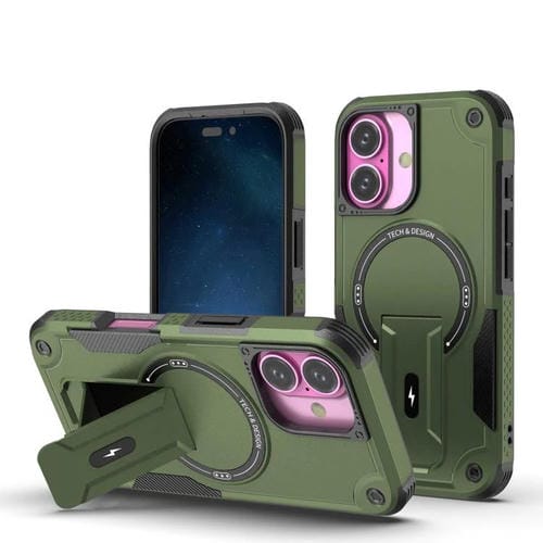 Funda híbrida de TPU y PC con soporte Magsafe para iPhone 17 (verde militar)