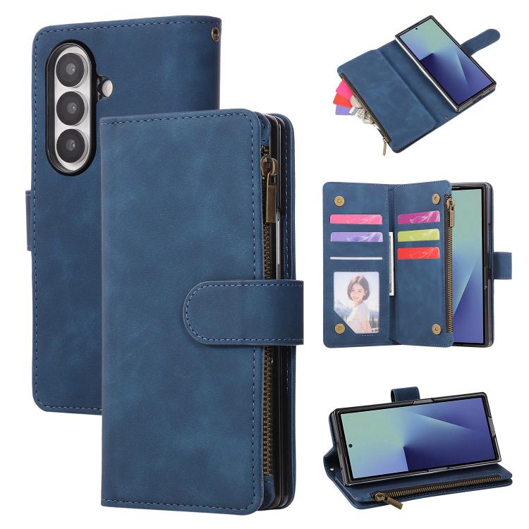 Funda de cuero multifuncional con cremallera esmerilada para Samsung Galaxy Z Fold7 5G (azul)