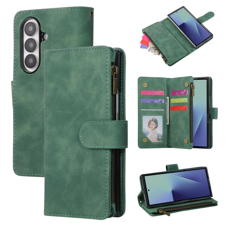 Funda de cuero multifuncional con cremallera esmerilada para Samsung Galaxy Z Fold7 5G (verde)