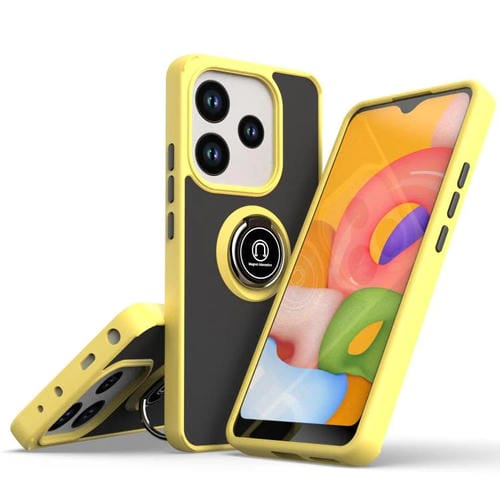 Funda de TPU + PC con anillo para Redmi Note 14 4G (163,25 mm, serie Q Shadow 1) (amarillo)