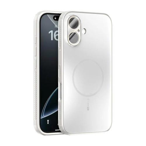 Funda ABEEL MagSafe esmerilada con disipación de calor y película para lente para iPhone 16 (blanca)