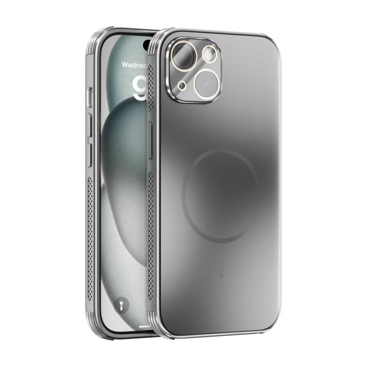 Funda ABEEL MagSafe esmerilada con disipación de calor y película para lente para iPhone 13 (plateada)