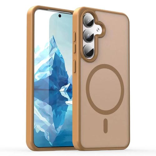 Funda híbrida de PC y TPU translúcida con acabado esmerilado MagSafe para Samsung Galaxy S25 5G (Dorado desierto)