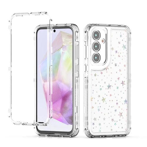 Funda de papel acrílico transparente con efecto láser para Samsung Galaxy A35 5G (Estrellas)