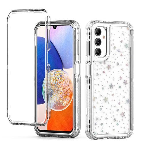 Funda de papel acrílico transparente con efecto láser para Samsung Galaxy A14 5G/4G (Estrellas)