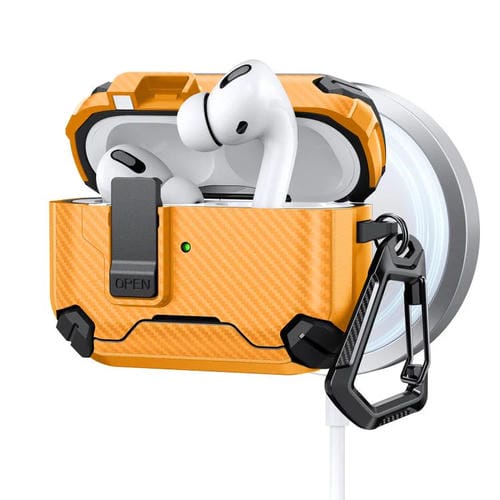 Estuche para AirPods Pro con soporte magnético MagSafe de dos colores y diseño de fibra de carbono (amarillo)