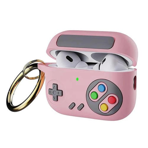 Funda protectora de silicona para auriculares AirPods 4 estilo consola de juegos retro (rosa)