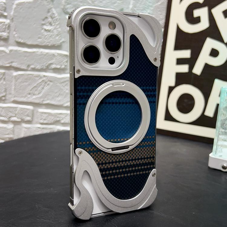 Funda de metal sin marco para iPhone 16 Pro con rotación de 360 grados y soporte MagSafe (plateada)