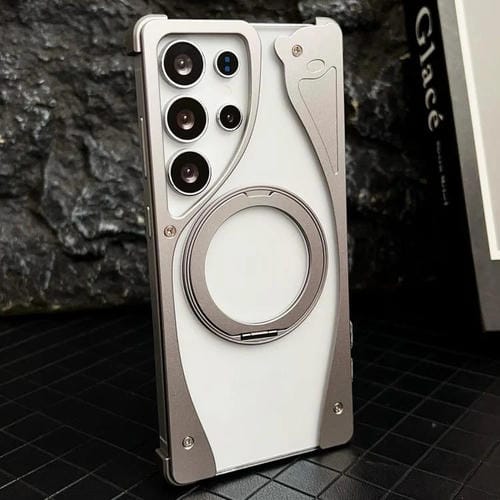 Funda transparente MagSafe para Samsung Galaxy S23 Ultra 5G, sin marco metálico, con rotación de 360 grados (color titanio)