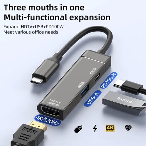 Estación de acoplamiento concentrador HDMI tipo C a tipo C USB-A (Gris)