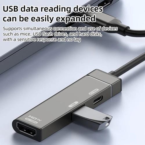 Estación de acoplamiento concentrador HDMI tipo C a tipo C USB-A (Gris)